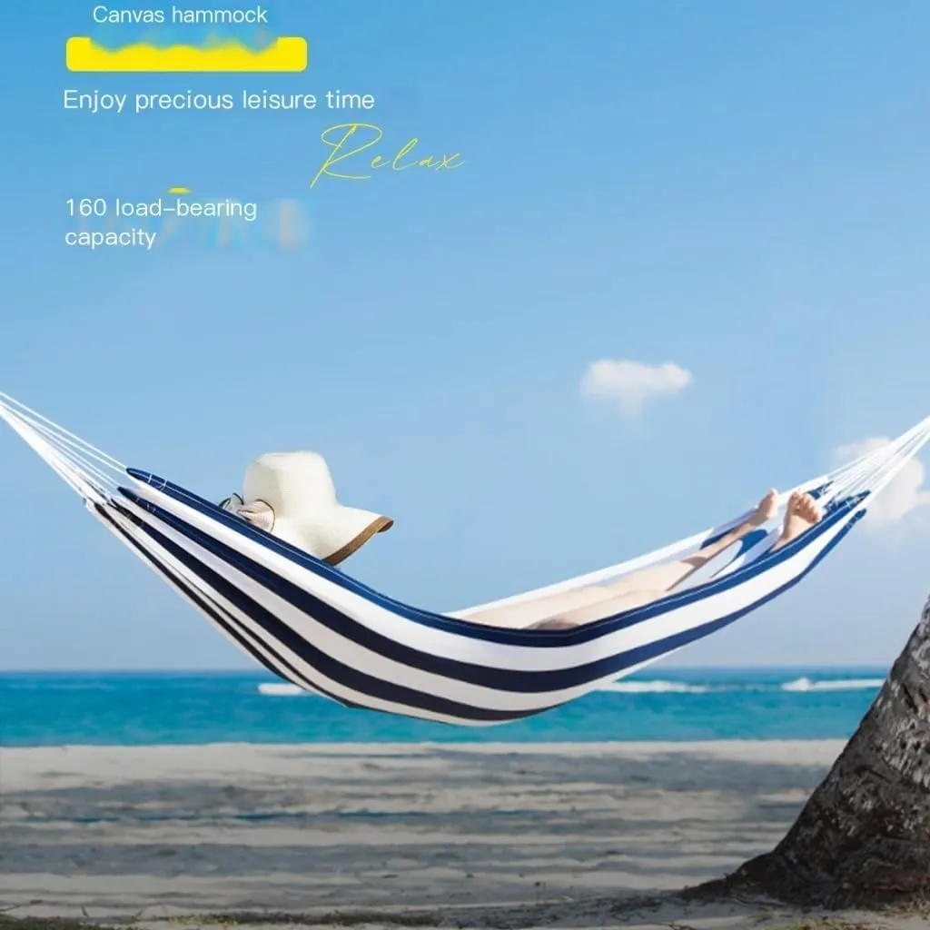 Hammock Outdoor Hammock Woven Tassel Thick Canvas Straight Stick Anti-Rollover Leisure Camping Single Double Swing Hammocks for Outside(Blue,A)