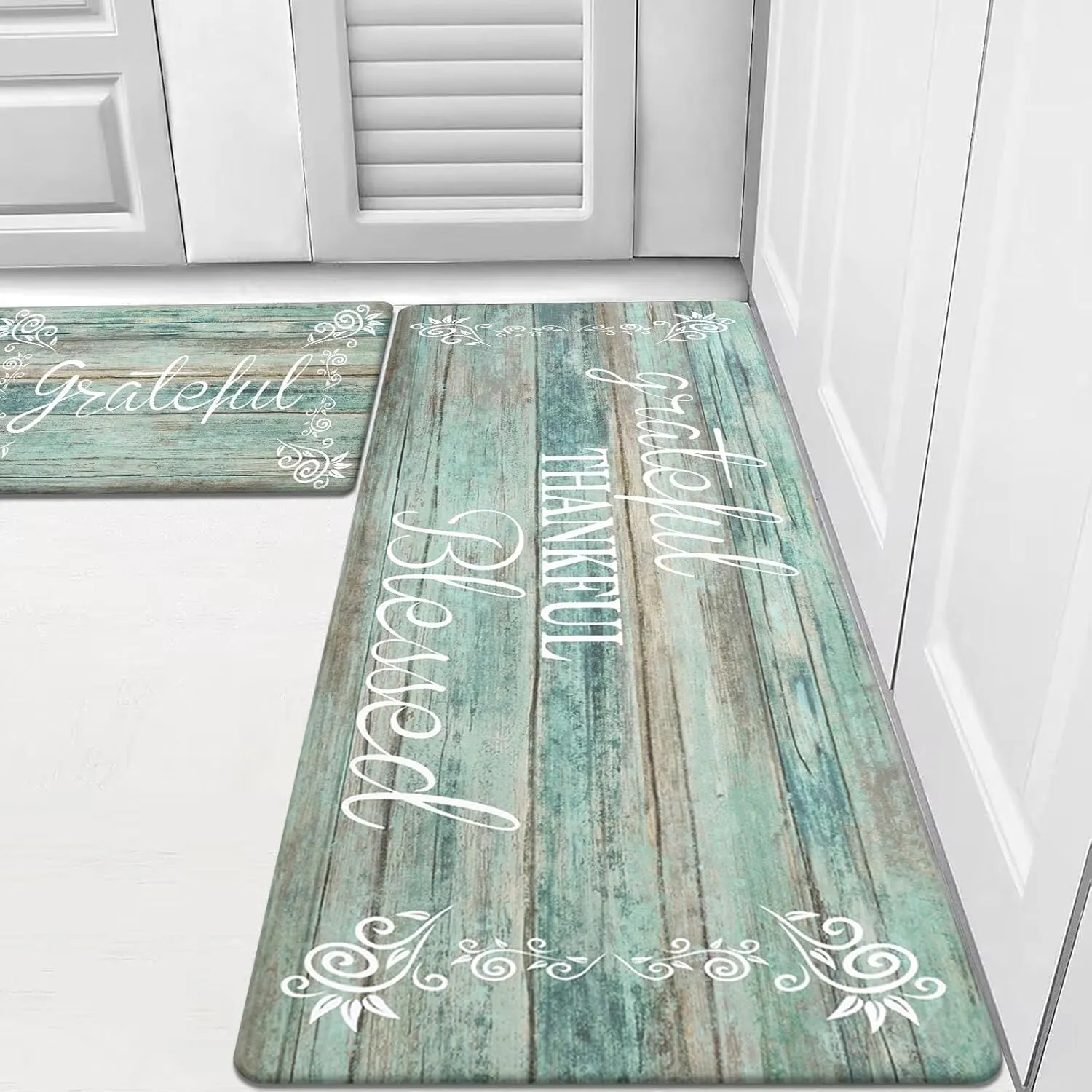 HEBE Anti Fatigue Kitchen Mat Set of 2 Non Slip Cushioned Kitchen Mats for Floor Waterproof Farmhouse Kitchen Rugs and Mats Set Comfort Standing Desk Mat Carpet for Sink,Office,Laundry