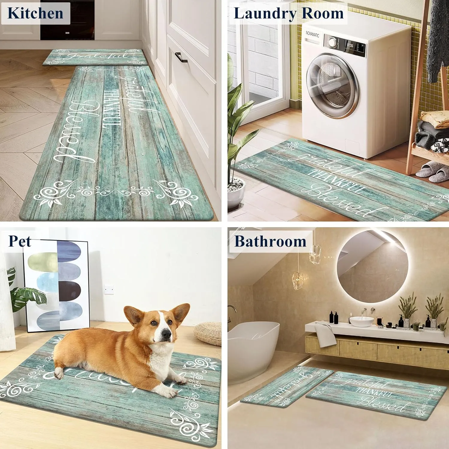 HEBE Anti Fatigue Kitchen Mat Set of 2 Non Slip Cushioned Kitchen Mats for Floor Waterproof Farmhouse Kitchen Rugs and Mats Set Comfort Standing Desk Mat Carpet for Sink,Office,Laundry