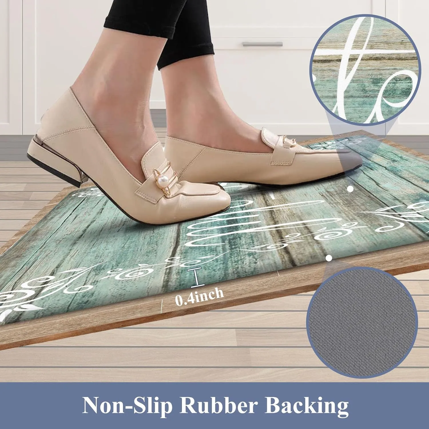 HEBE Anti Fatigue Kitchen Mat Set of 2 Non Slip Cushioned Kitchen Mats for Floor Waterproof Farmhouse Kitchen Rugs and Mats Set Comfort Standing Desk Mat Carpet for Sink,Office,Laundry