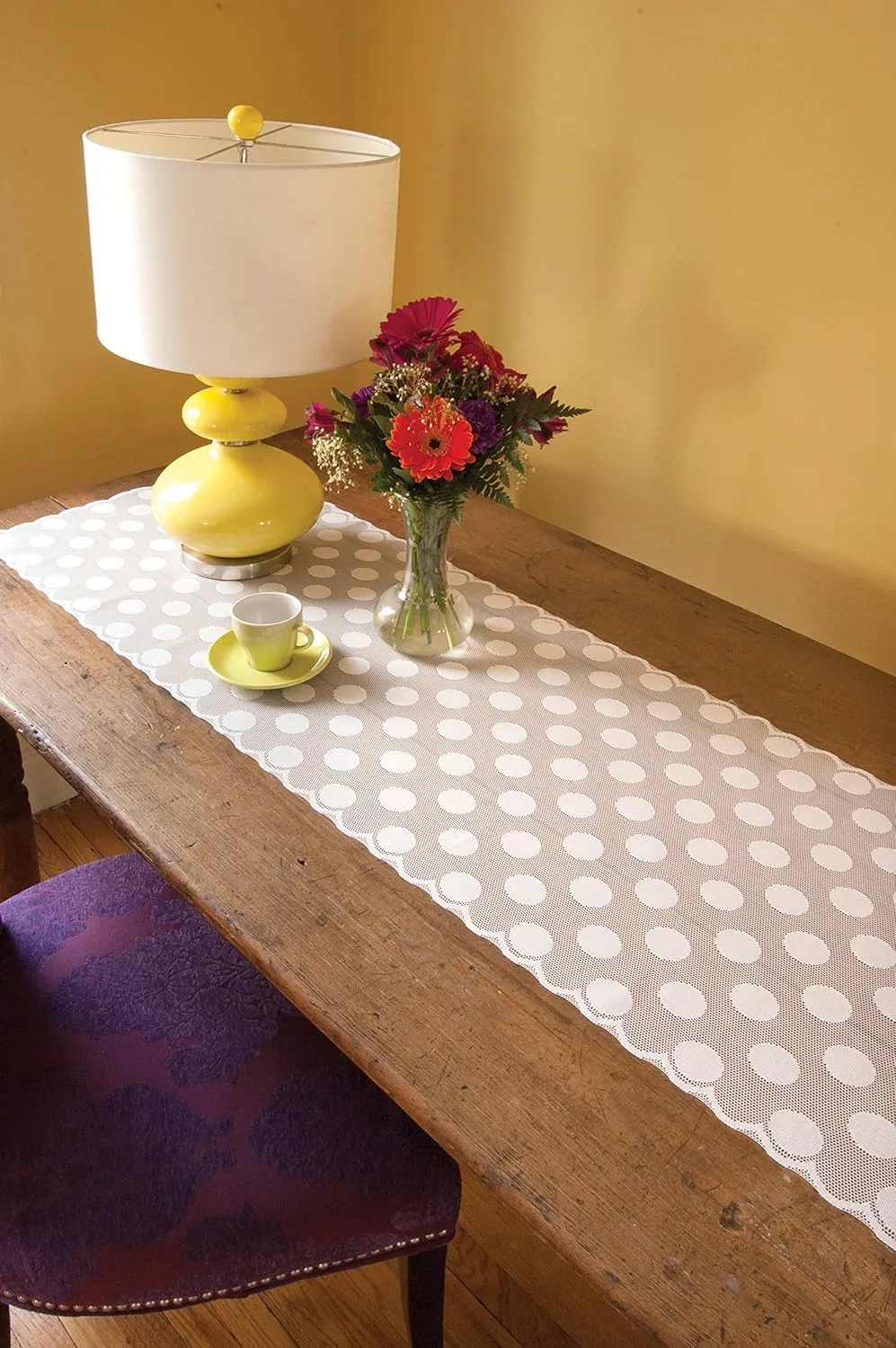 Heritage Lace Polka Dot, 18 by 72-Inch, White