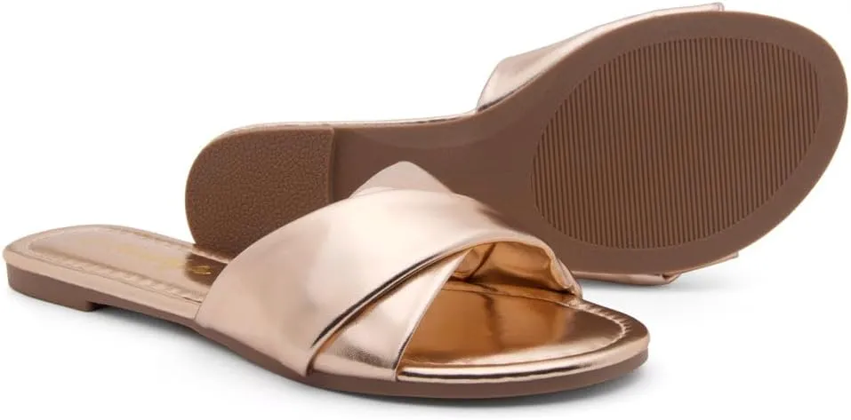 Herstyle MARLENA Women’s Flat Sandals, Fashion Slides Comfortable Casual Sandals with Round Open Toe and Single Band – Dressy Slip-On Slippers for Summer
