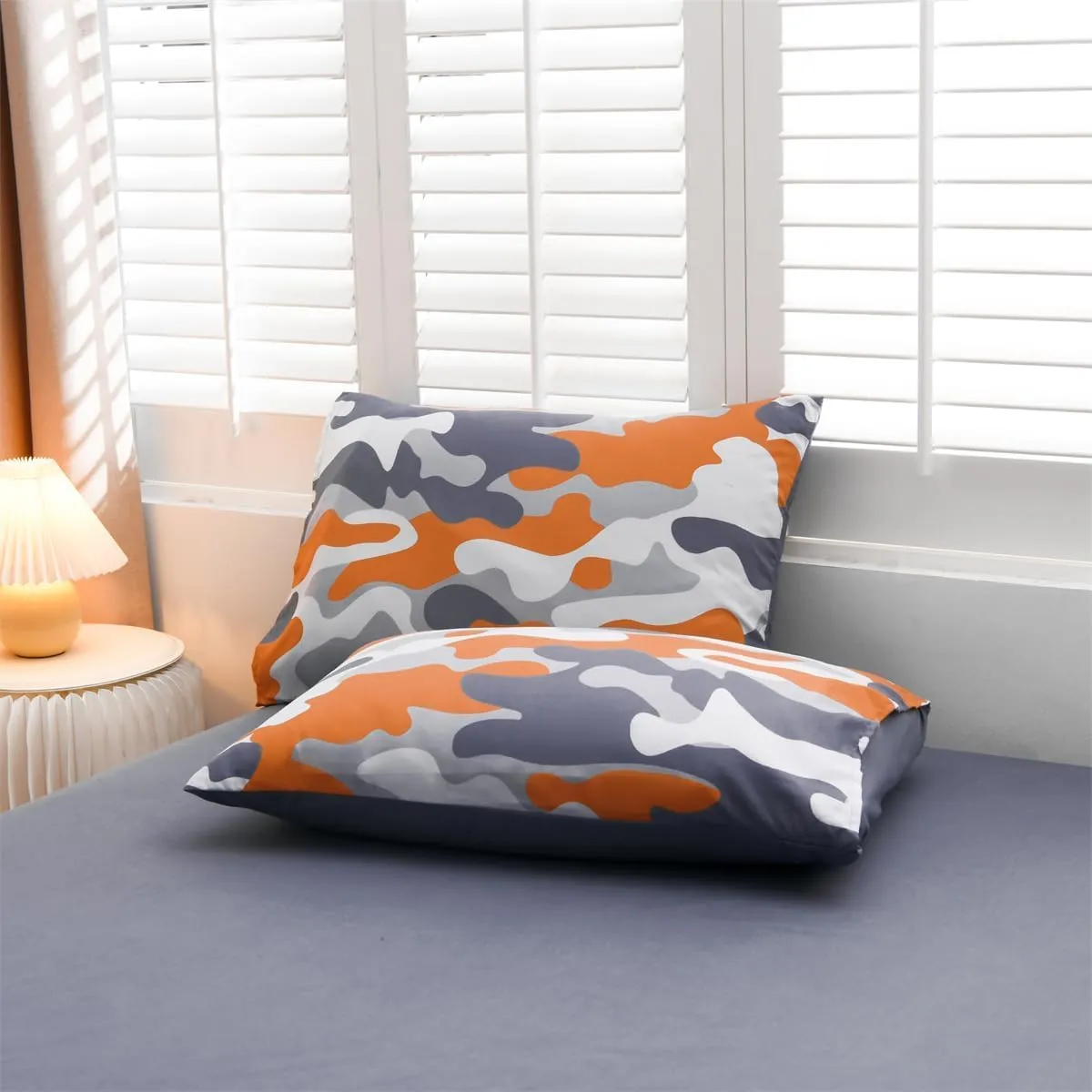 Holawakaka Full Size Camouflage Bedding Comforter Set with Sheets,Boys Girls Men Camo Bed in A Bag 5 Pieces,Kids Teens Dorm Bed Sets Neutral Farmhouse Lodge Cabin Army Bedspread (Orange, Full)