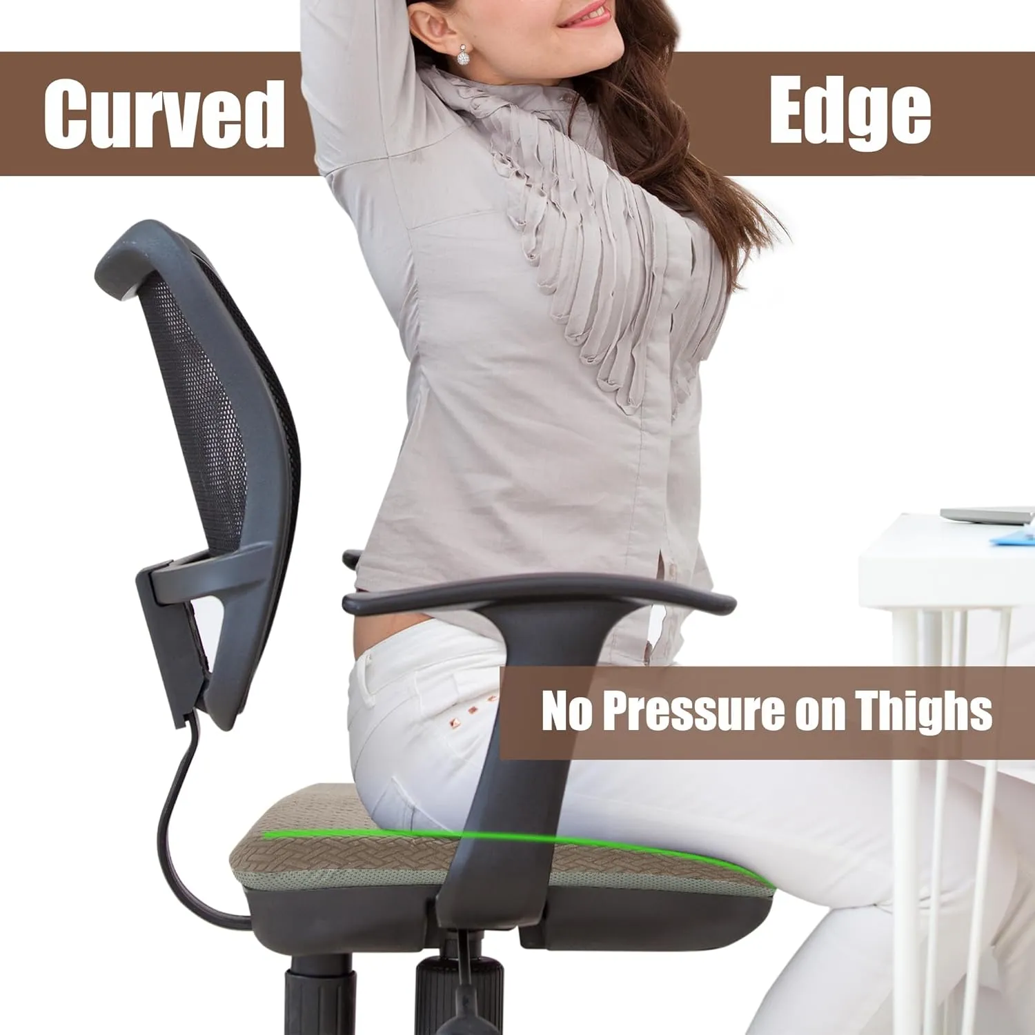 HOMBYS Tufted Furry Recliner Seat Cushion for Elderly Foam Curved Edge Large Square Seat Cushion for Recliner Chair, Floor Pillow, Office Chair, Car, No Pressure on Thighs, Brown