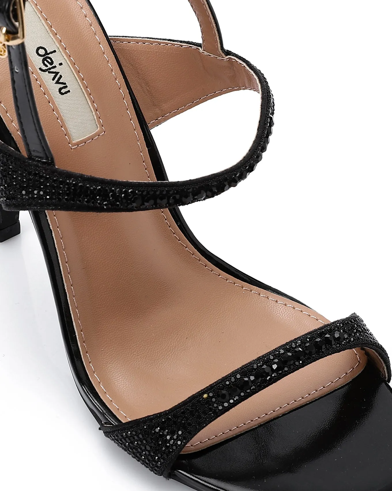 HUA-DJTV-005 Strass Open Toe Cap Sandal - Black