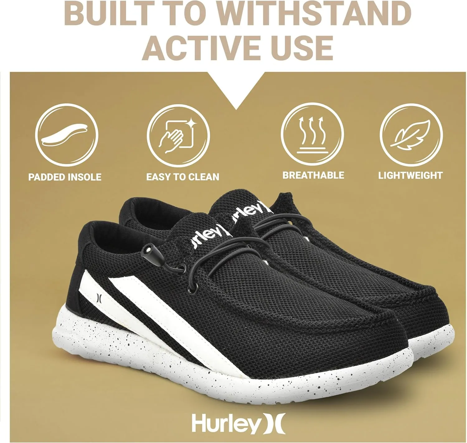 Hurley Kids Elastic Lace Loafers, Canvas Shoes for Boys & Girls - Comfortable, Durable, Stylish - Kid's Fashion Sneakers, Wide Toe Shoes for Everyday Wear