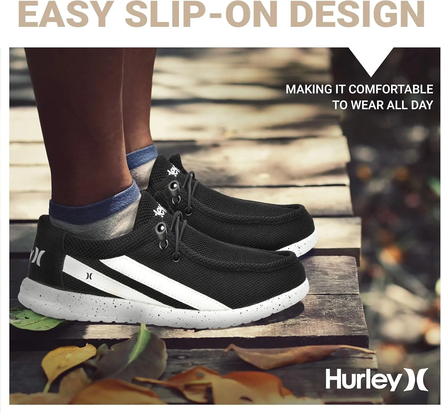 Hurley Kids Elastic Lace Loafers, Canvas Shoes for Boys & Girls - Comfortable, Durable, Stylish - Kid's Fashion Sneakers, Wide Toe Shoes for Everyday Wear