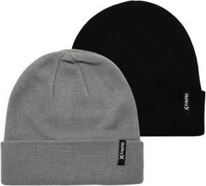 Hurley Men's Brigade Beanie Set - 2 Pack Double Layered Flat Knit Beanies for Men - Men's Soft Cuffed Winter Beanie Hats