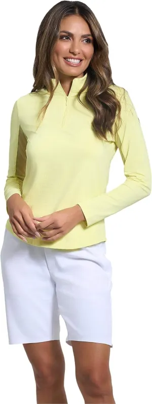 IBKUL Women's Solid Long Sleeve 1/4-zip Mock Neck Shirt