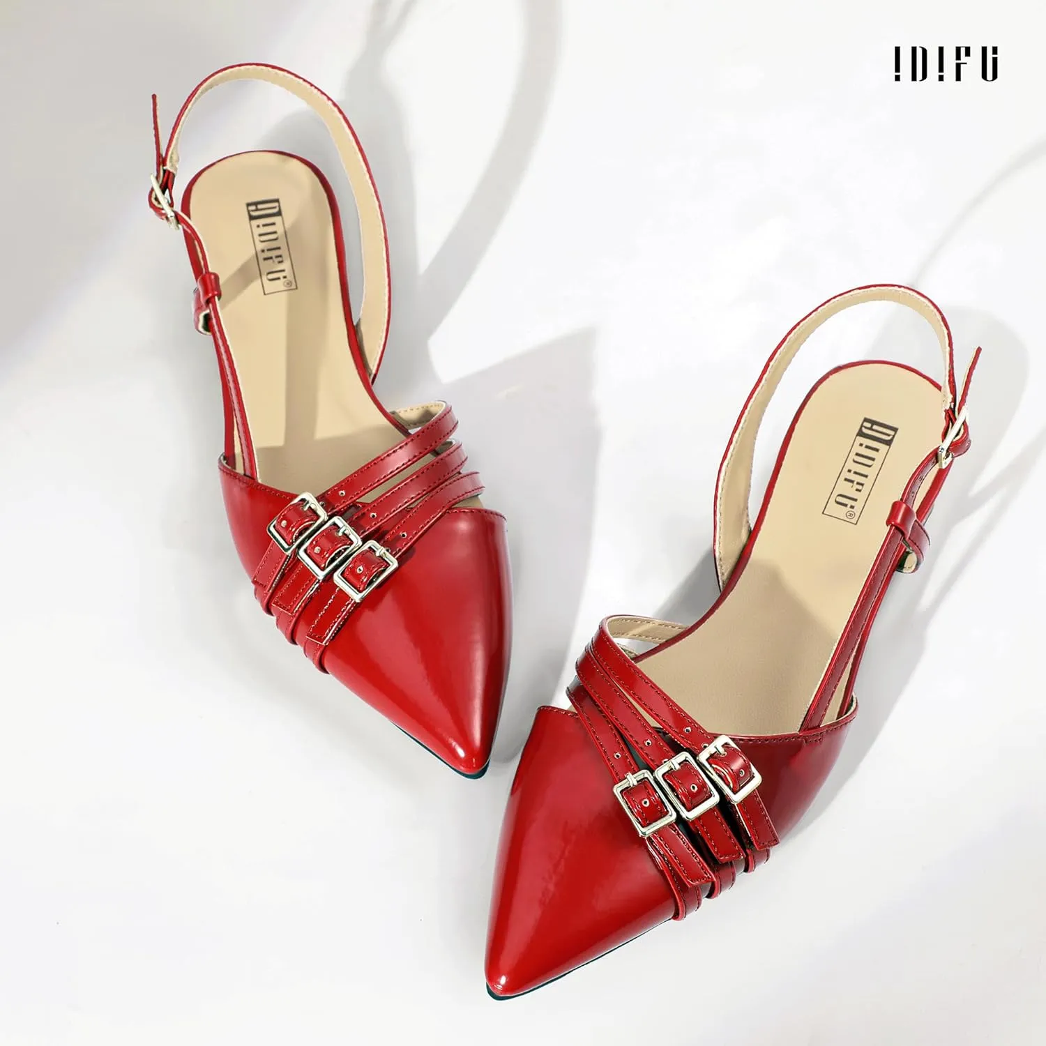 IDIFU Slingback Flats for Women Pointed Toe Ballet Flats Shoes Women Dressy Comfortable Casual Flat Dress Shoes for Women Office Work Wedding Bridal Cute Fashion Slip on Buckle Flats