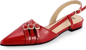 IDIFU Slingback Flats for Women Pointed Toe Ballet Flats Shoes Women Dressy Comfortable Casual Flat Dress Shoes for Women Office Work Wedding Bridal Cute Fashion Slip on Buckle Flats