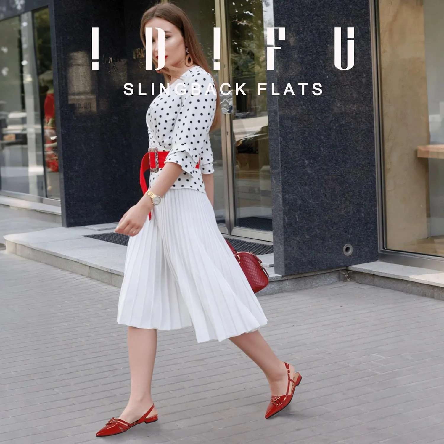 IDIFU Slingback Flats for Women Pointed Toe Ballet Flats Shoes Women Dressy Comfortable Casual Flat Dress Shoes for Women Office Work Wedding Bridal Cute Fashion Slip on Buckle Flats