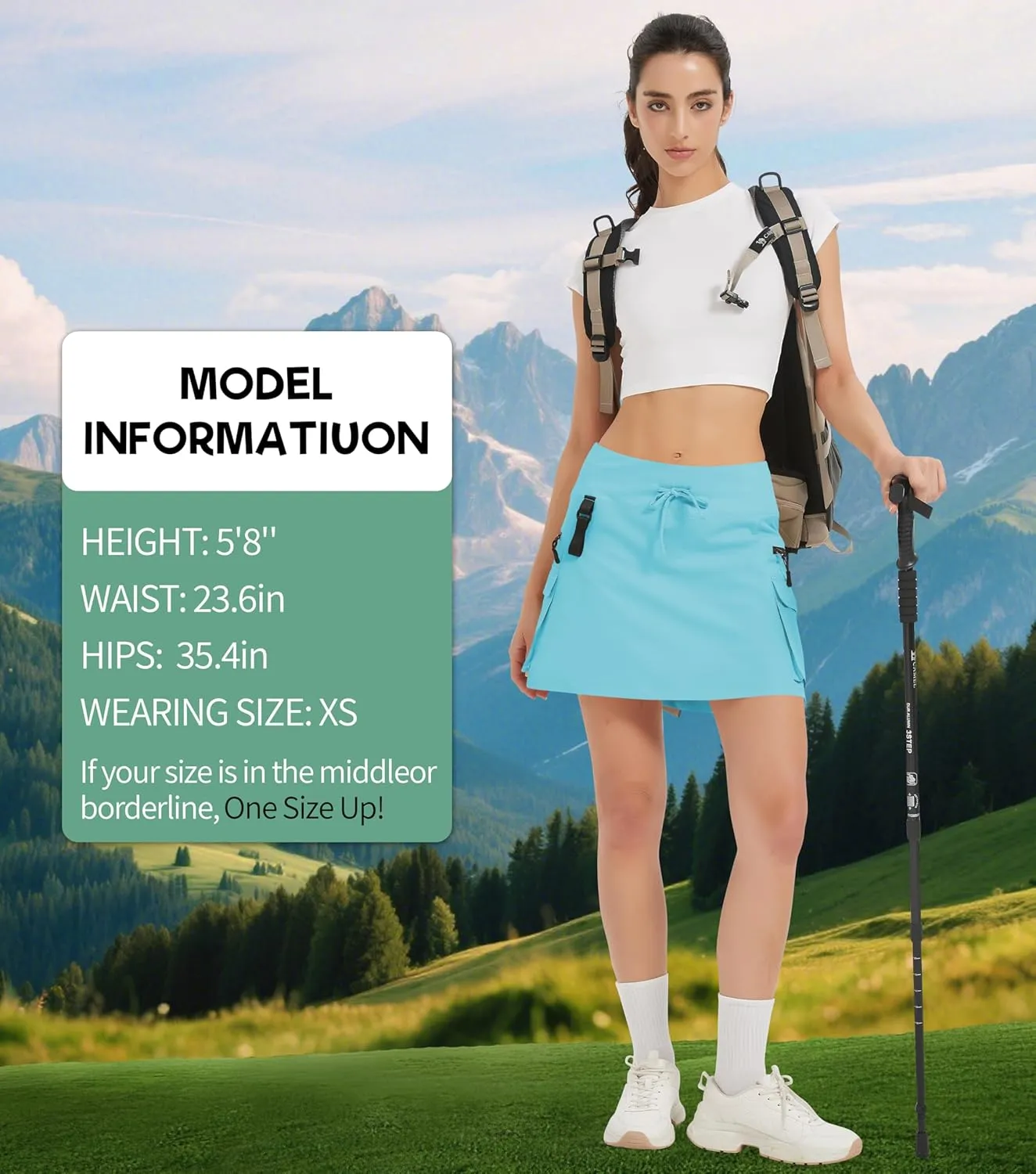Idtswch Women's 16" High Waisted Hiking Cargo Skort with Zipper Pockets - Quick Dry Golf & Workout Skirt