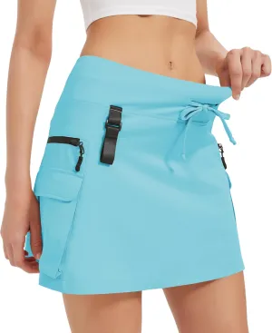 Idtswch Women's 16" High Waisted Hiking Cargo Skort with Zipper Pockets - Quick Dry Golf & Workout Skirt