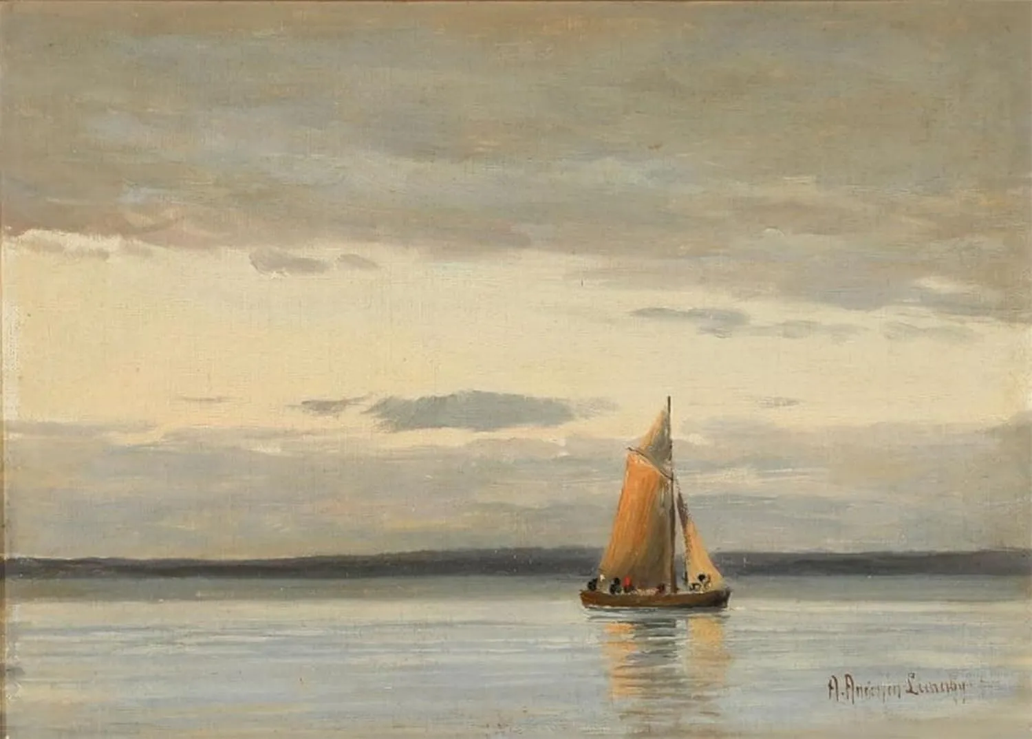 iIIHARTII Wall Painting Poster Artwork Art Painting on Canvas Seascape From Genoa with a Sailing Boat Near the by Anders Anderson-lundby Wall Canvas Print for Home Decor 60x90cm