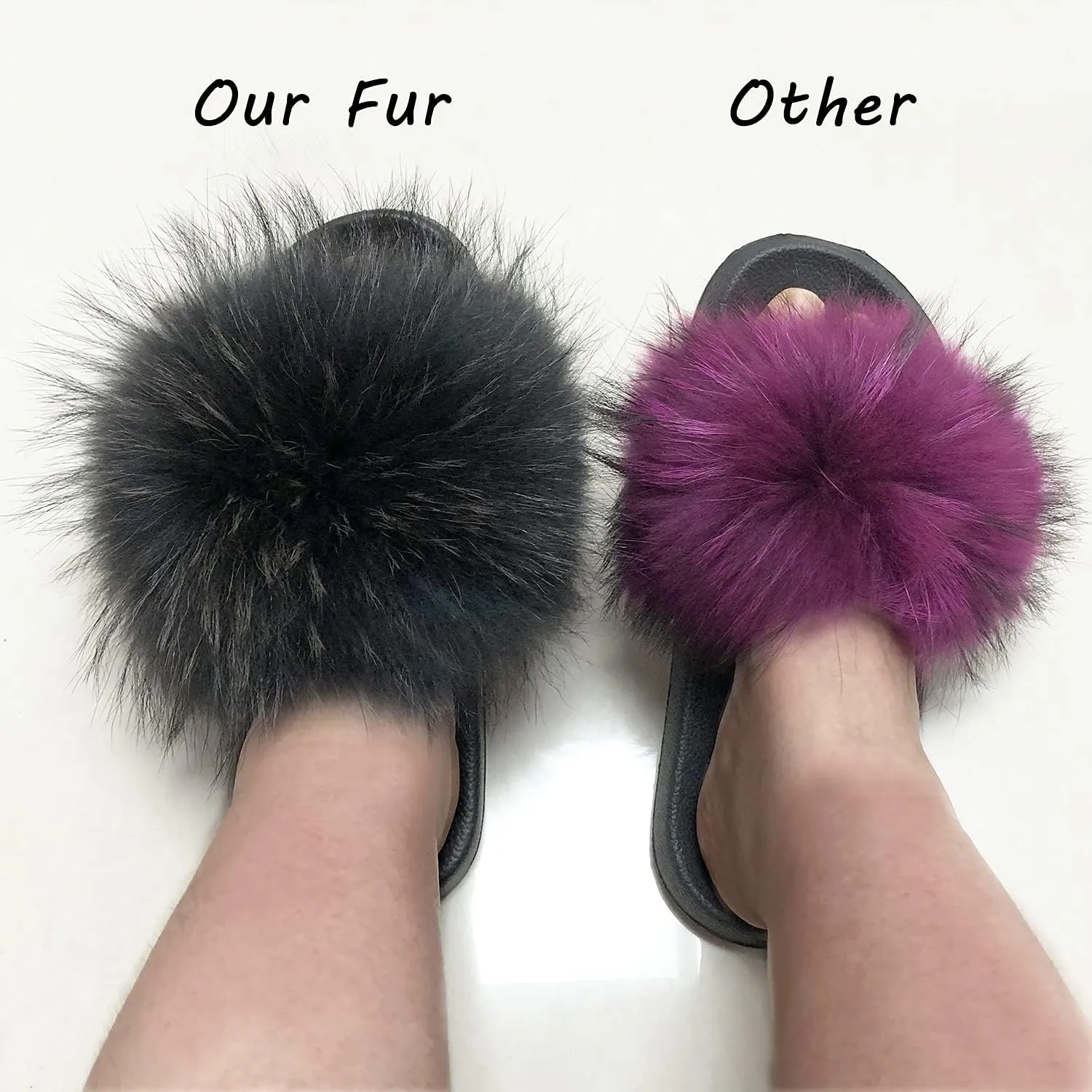 Jancoco Max Womens Fur Sliders Slippers Raccoon Fur Furry Slides Fashion Flat Soft Open Toe Fluffy Sandals