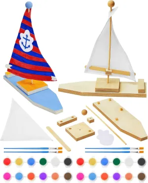 Jenaai 10 Pcs DIY Wooden Boat Kits Wooden Sailboat to Paint Decorate Unfinished Wood Blank Craft Model Boat Toy Sailboat Building Activities for Kids DIY Projects Handmade Gift Birthday Party School