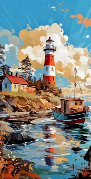 Jigsaw Puzzle for Adults Coast Lighthouse Fishing Boat Challenging Educational Fun Family Activities Games Toys Gifts Wooden Puzzles 500 Piece