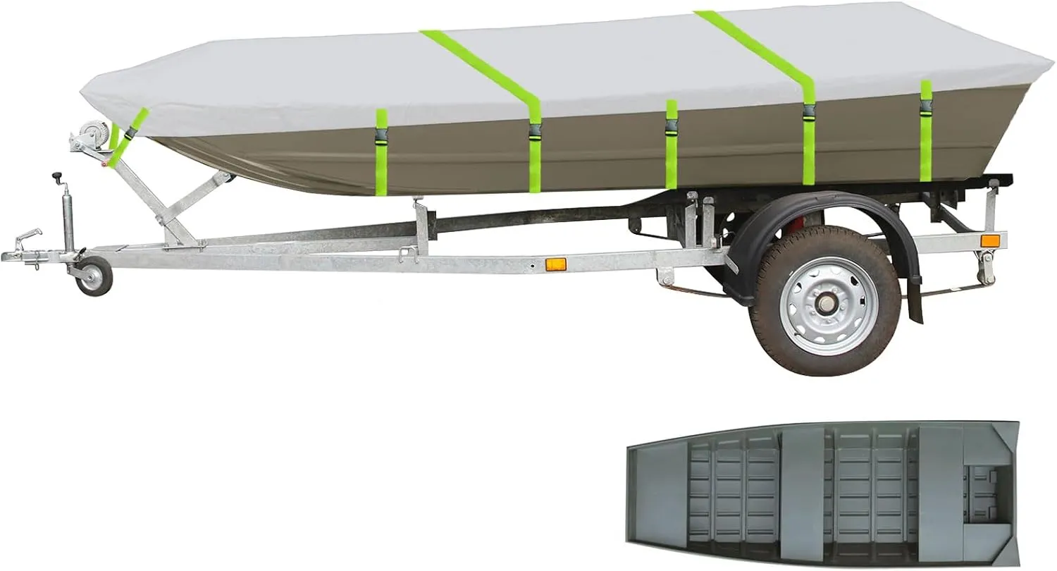 Jon Boat Cover Fit Alumacraft Jon 1442/2019 Alumacraft 1436 Jon, 900D Marine Grade Polyester Canvas with PU Coating, 14ft Waterproof Boat Cover & UV Resistant [Motor Cover Included]