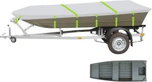 Jon Boat Cover Fit Alumacraft Jon 1442/2019 Alumacraft 1436 Jon, 900D Marine Grade Polyester Canvas with PU Coating, 14ft Waterproof Boat Cover & UV Resistant [Motor Cover Included]