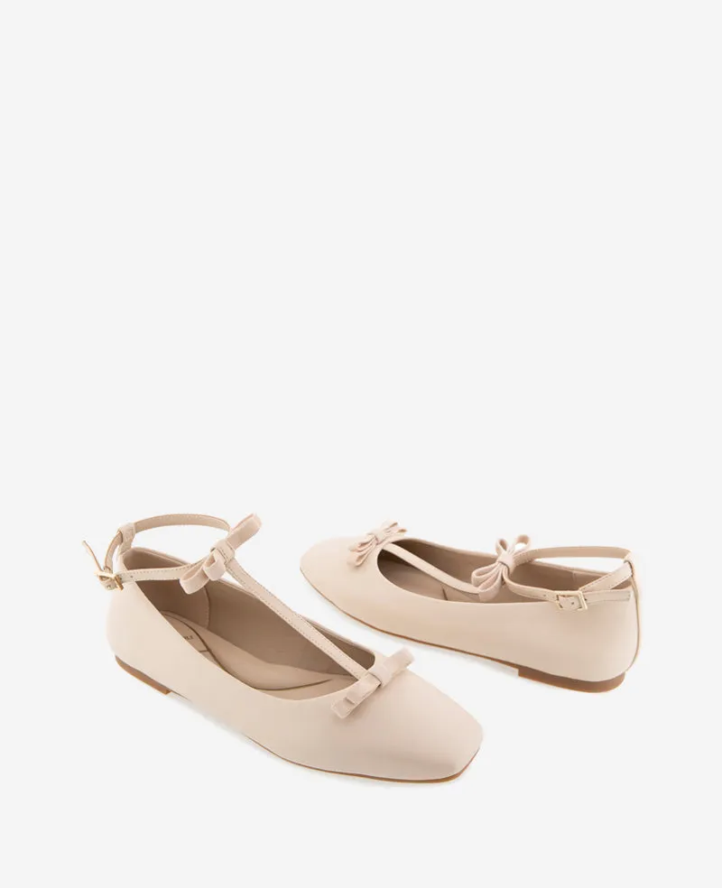Juliet Leather Bow T-Strap Flat