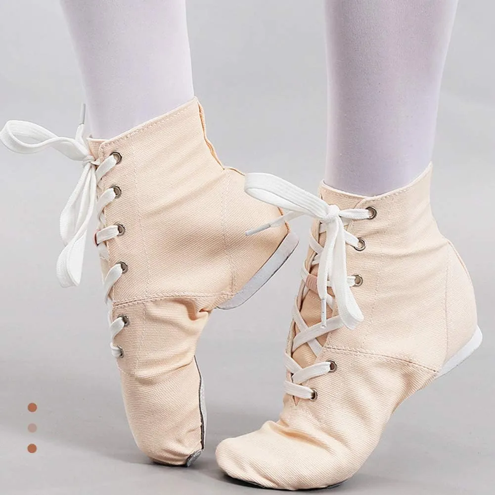 JUODVMP Women's Canvas Flats Boots Jazz Dance Shoes Breathable Canvas Jazz Dance Shoes Boot Jazz Shoes for Adult & Child,Model TJGBFBJS