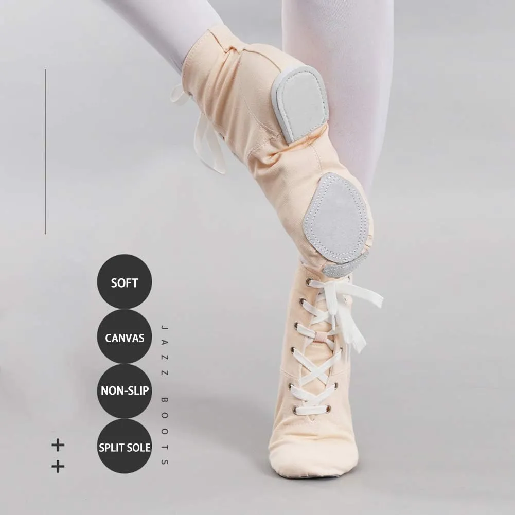 JUODVMP Women's Canvas Flats Boots Jazz Dance Shoes Breathable Canvas Jazz Dance Shoes Boot Jazz Shoes for Adult & Child,Model TJGBFBJS