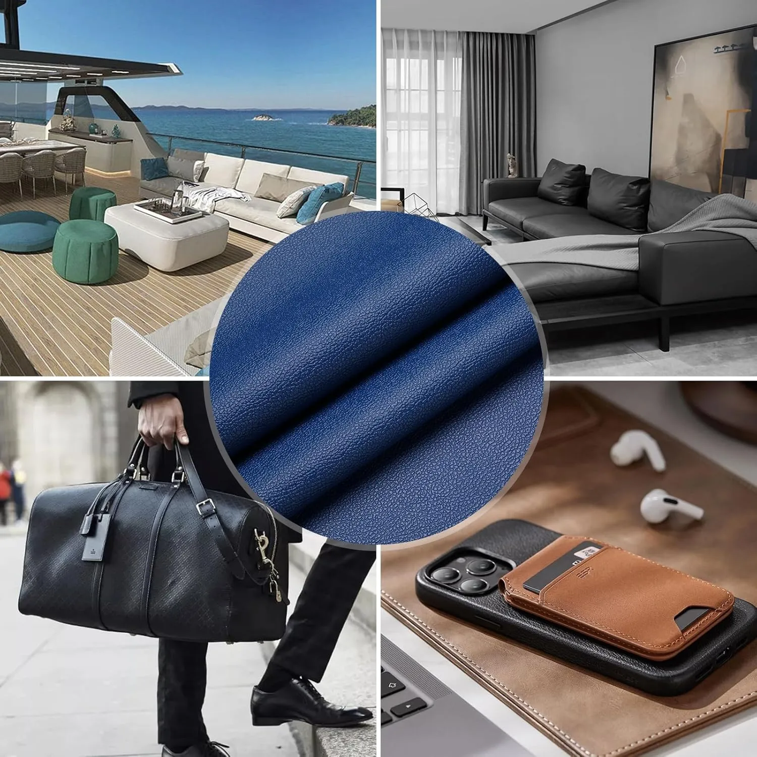 K-Musculo Vinyl Fabric, Marine Faux Leather Upholstery, for Upholstery Crafts, DIY Sewings, Sofa, Handbag, Earrings, Hair Bows Decorations (Blue 54'' X 108'' inch 3Yd)