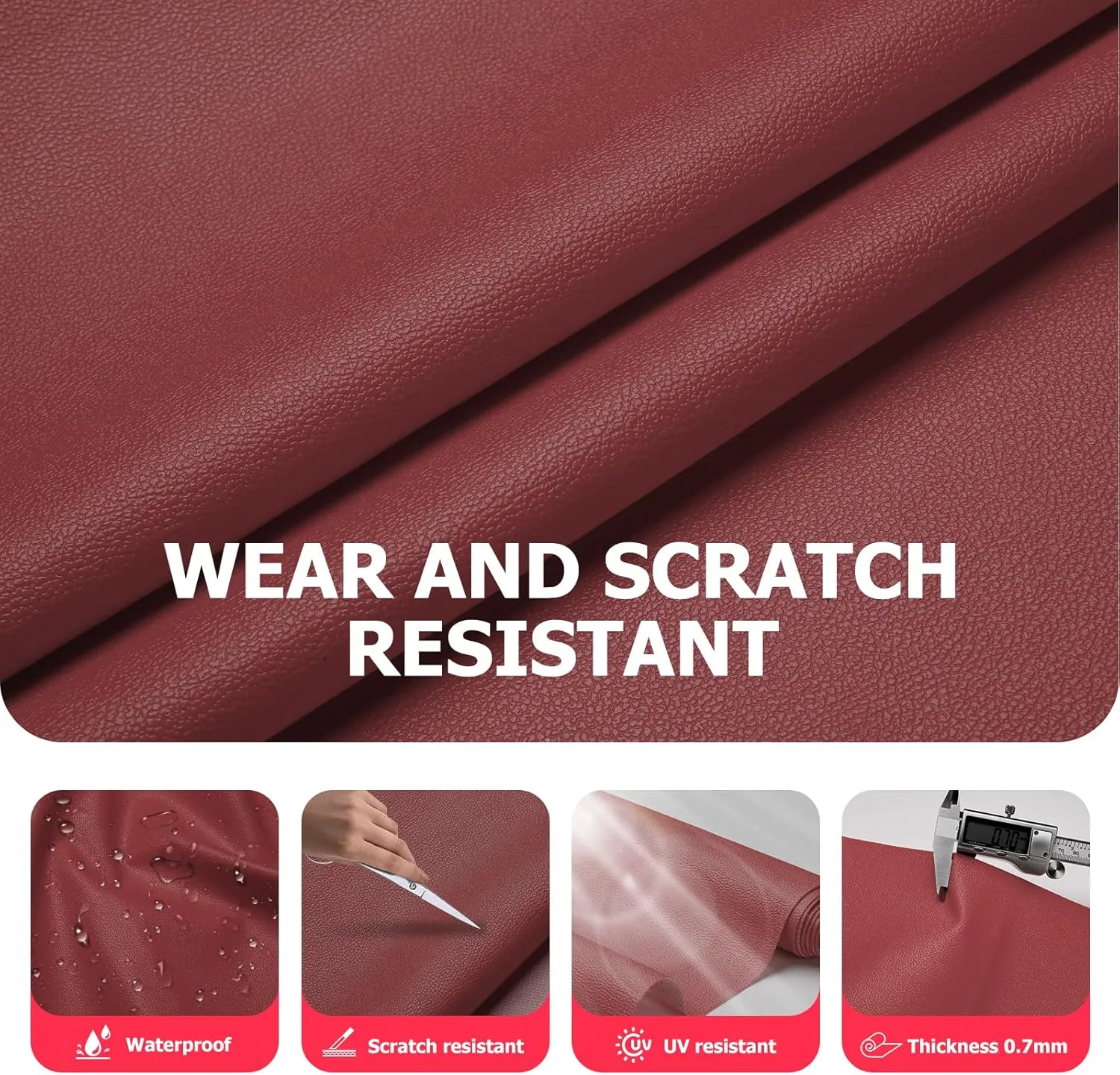 K-Musculo Vinyl Fabric, Marine Faux Leather Upholstery, for Upholstery Crafts, DIY Sewings, Sofa, Handbag, Earrings, Hair Bows Decorations (Wine Red 54'' X 108'' inch 3Yd)