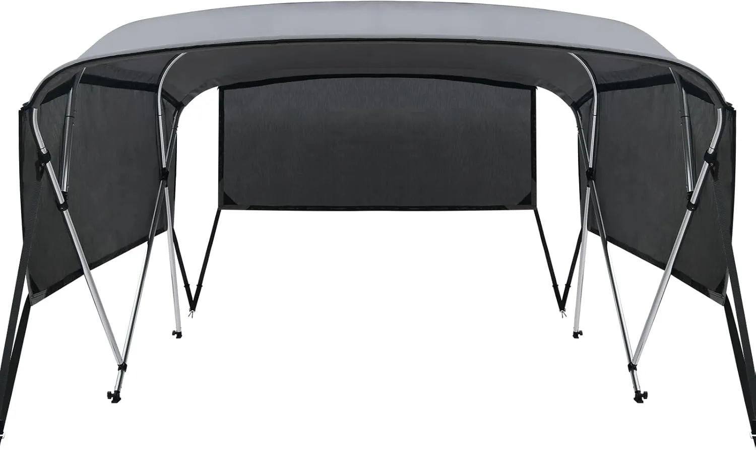 KAKIT 3 4 Bow Bimini Tops for Boats with 3 Mesh Sidewalls Rear Support Poles Boat Canopy Includes Straps Storage Boot, Dark Gray