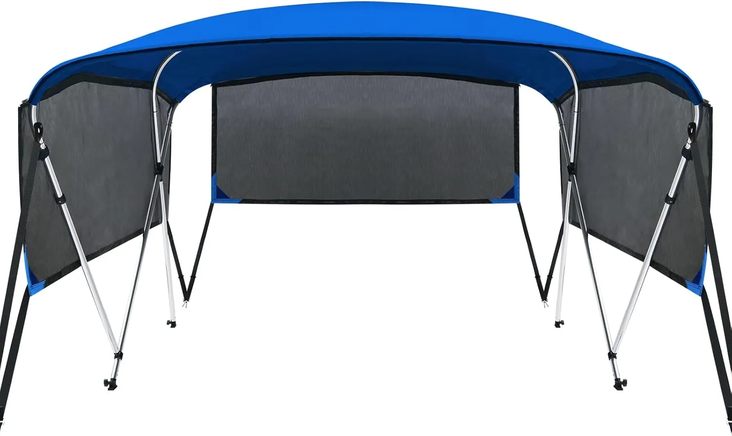 KAKIT 3 4 Bow Bimini Tops for Boats with 3 Mesh Sidewalls Rear Support Poles Boat Canopy Includes Straps Storage Boot, Dark Gray
