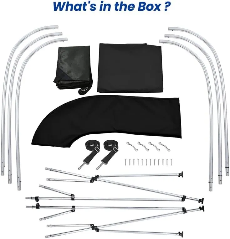 KAKIT 3 4 Bow Bimini Tops with Mesh Sidewalls Support Poles for Boats Marine Grade Canvas Top Includes 2 Straps Storage Boot 1 Inch Aluminum Frame