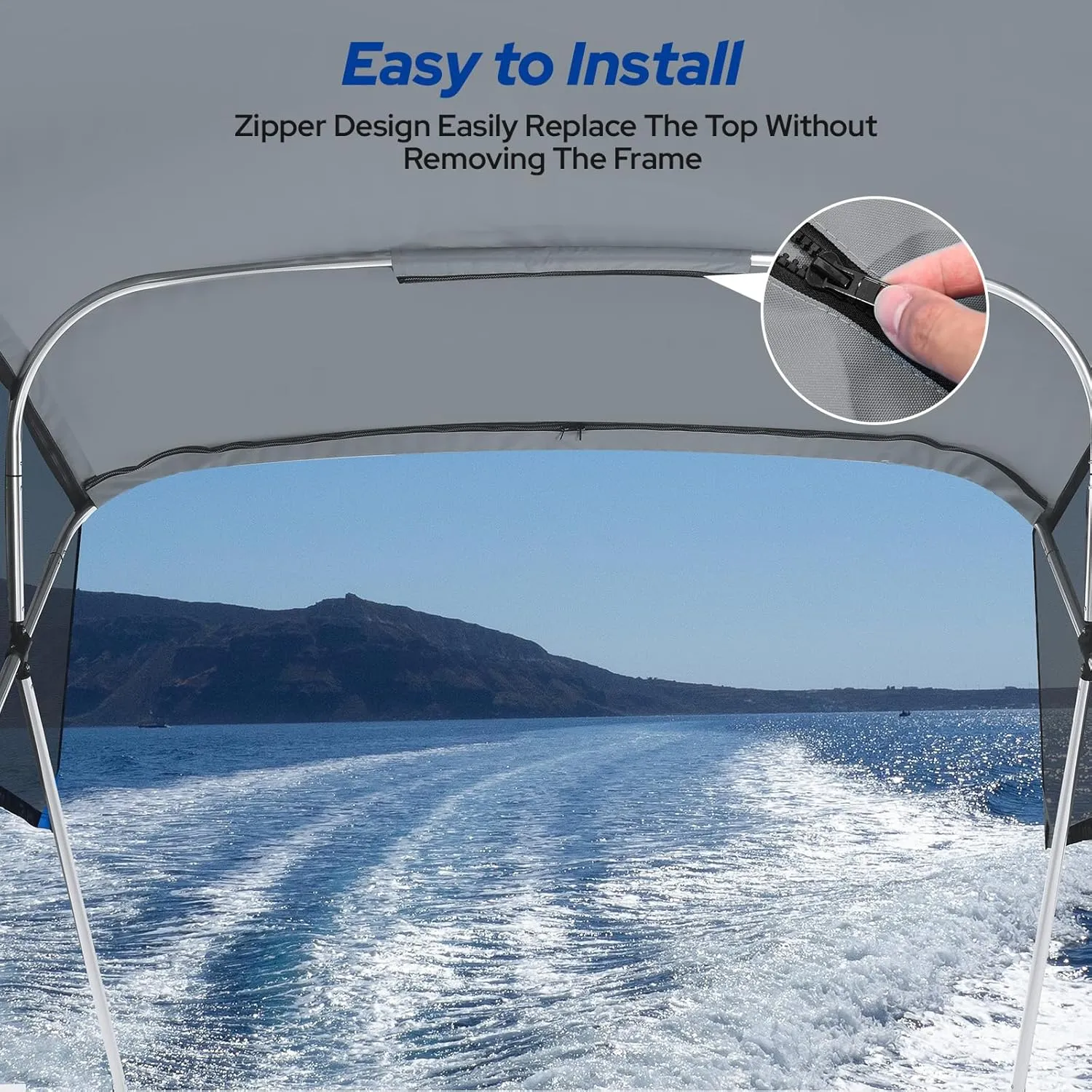 KAKIT 4 Bow Bimini Top Replacement Canvas Only, No Frame 900D Oxford Boat Top with 2 Detachable Mesh Sidewalls, 2 Straps & Storage Boot