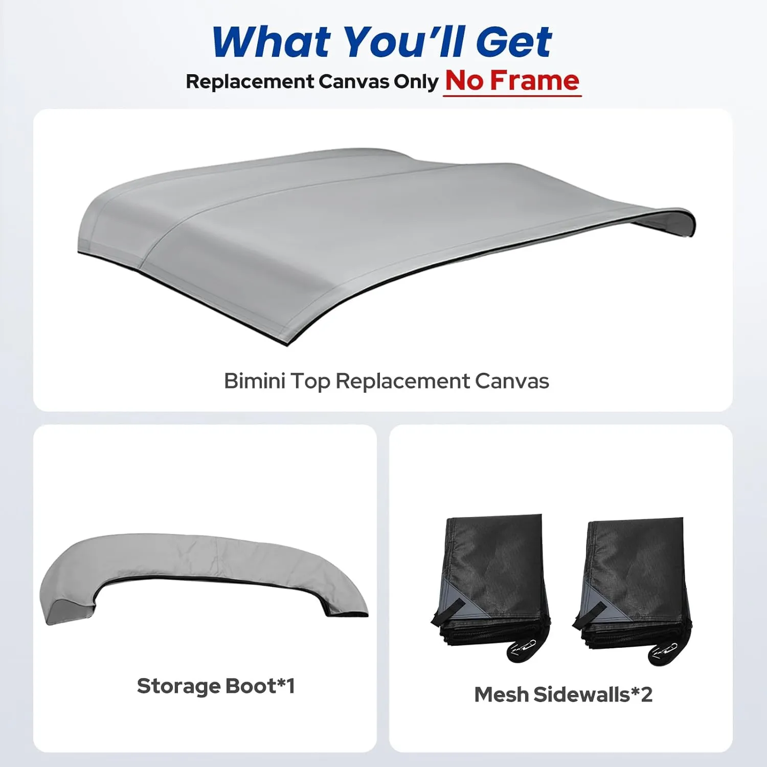 KAKIT 4 Bow Bimini Top Replacement Canvas Only, No Frame 900D Oxford Boat Top with 2 Detachable Mesh Sidewalls, 2 Straps & Storage Boot