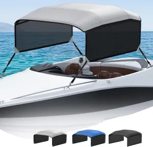 KAKIT 4 Bow Bimini Top Replacement Canvas Only, No Frame 900D Oxford Boat Top with 2 Detachable Mesh Sidewalls, 2 Straps & Storage Boot