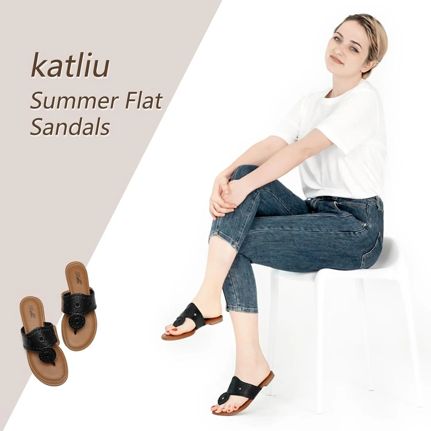 katliu Women's Flat Sandals Flip Flop Sandals Dressy Thong Sandals