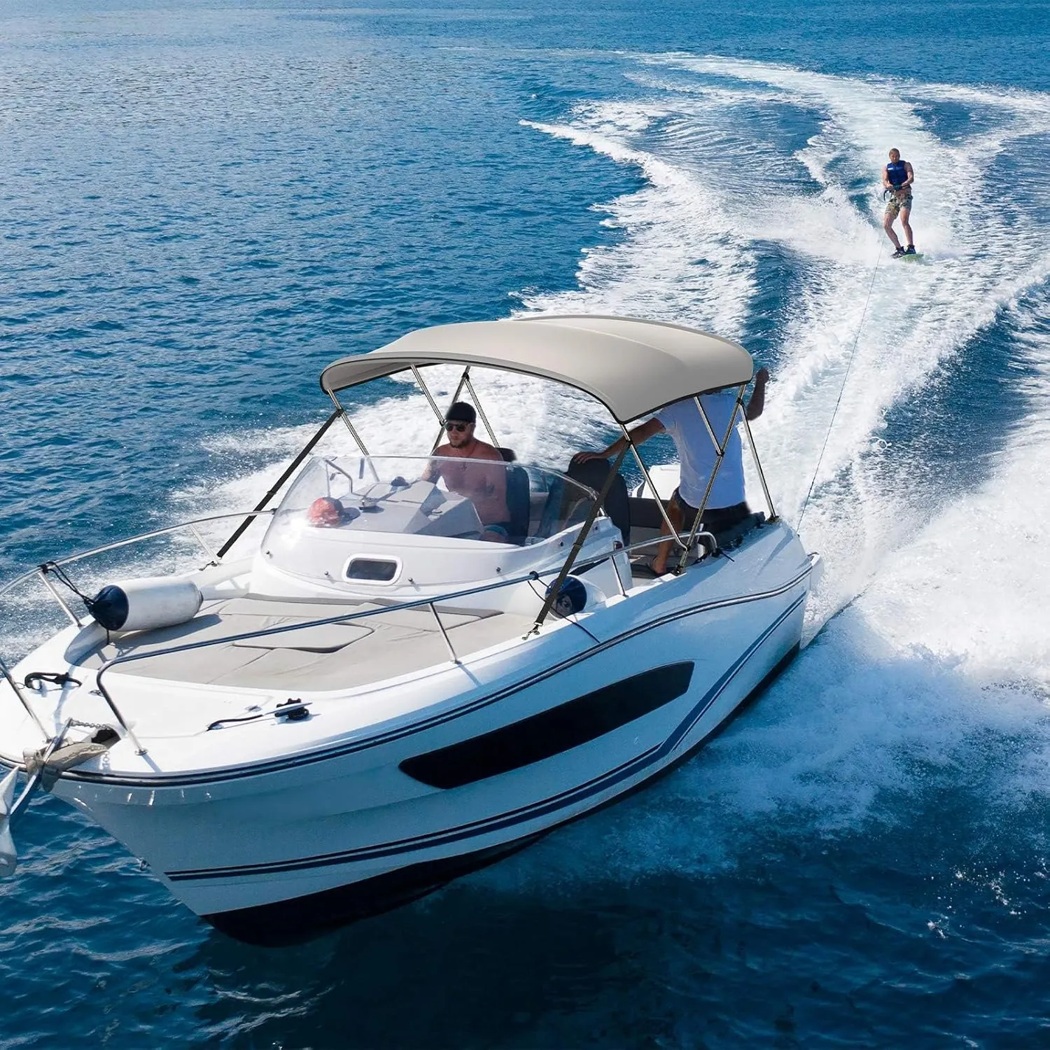 KEMIMOTO Bimini Top for Boat, Bimini Tops Cover 600D Marine Grade Canvas Boat Canopy with 6ft Length 54 in - 96 in Width 46 in Height, Includes Mounting Hardware, Straps Rear Support Poles