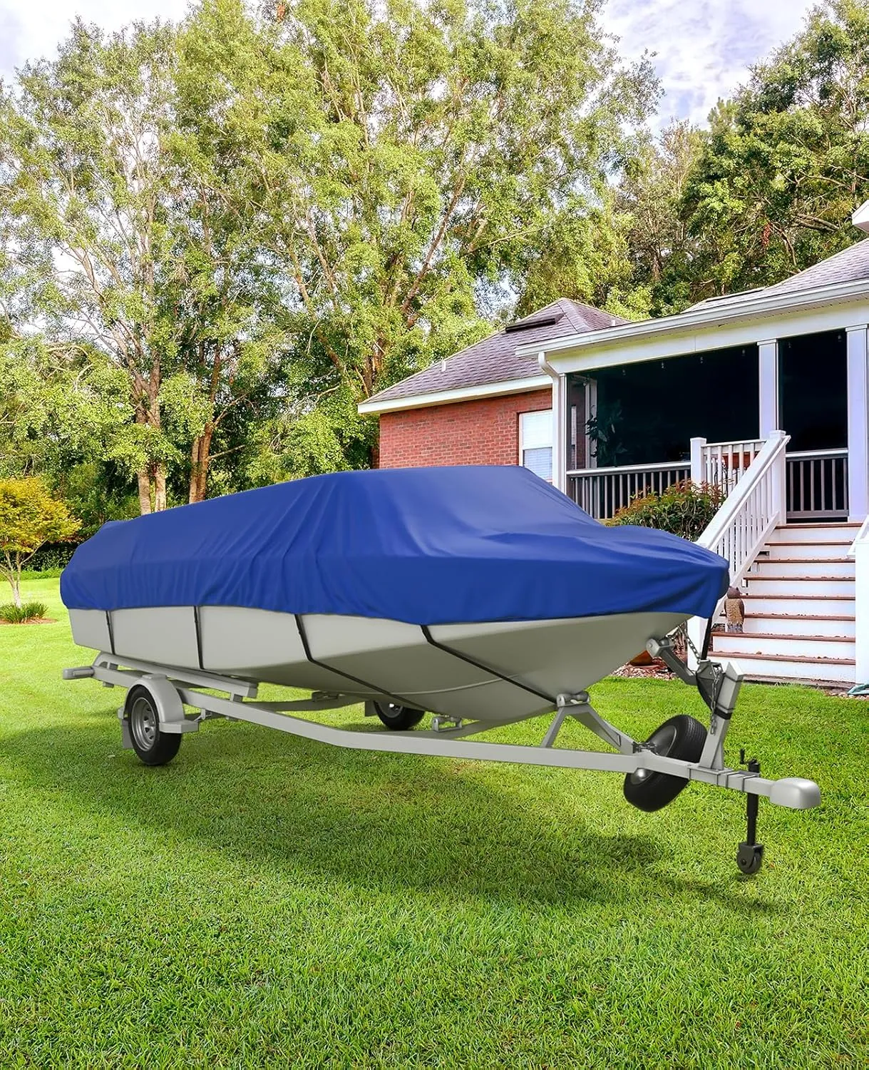 KEMIMOTO Boat Cover 14-16 ft, Heavy Duty 600D UV Resistant Waterproof Oxford Fabric, Trailerable Boat Cover for V-Hull Pro-Style Fishing Boat