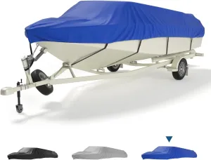 KEMIMOTO Boat Cover 14-16 ft, Heavy Duty 600D UV Resistant Waterproof Oxford Fabric, Trailerable Boat Cover for V-Hull Pro-Style Fishing Boat