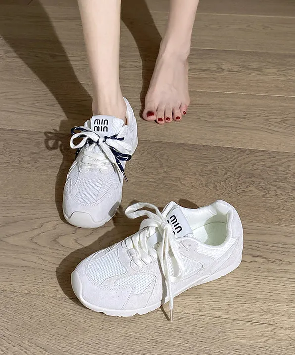 Khaki Lace Up Splicing Platform Sport Flat Shoes For Women