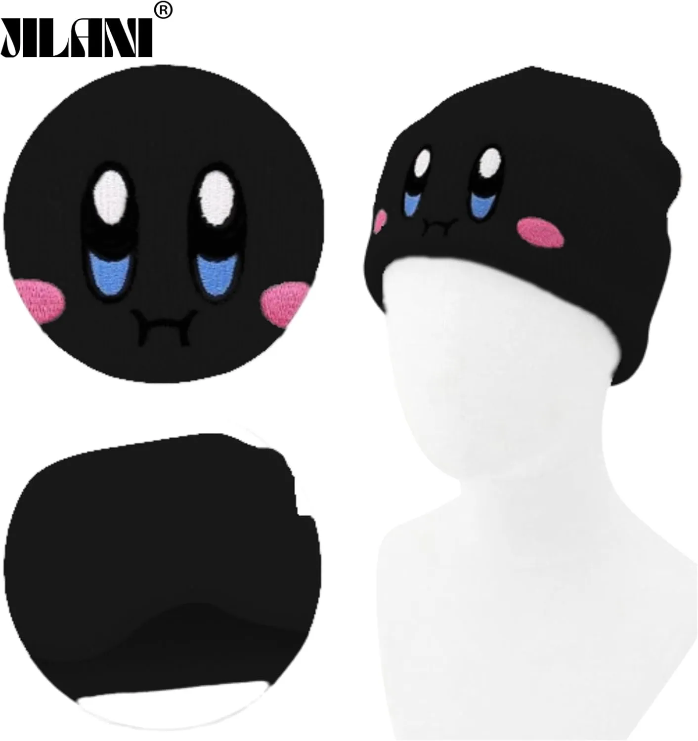 Kid-by Beanie Cute Anime Hat Kawaii Accessories Beanie Slouchy Embroided Face Knit Hats for Adult