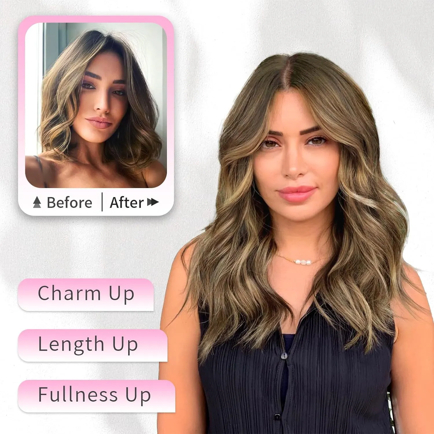 KooKaStyle Clip in Hair Extensions 6PCS Short Synthetic Hair Extensions Soft Wavy Curly Hairpieces for Women 14Inch(Light Brown with Caramel Blonde)
