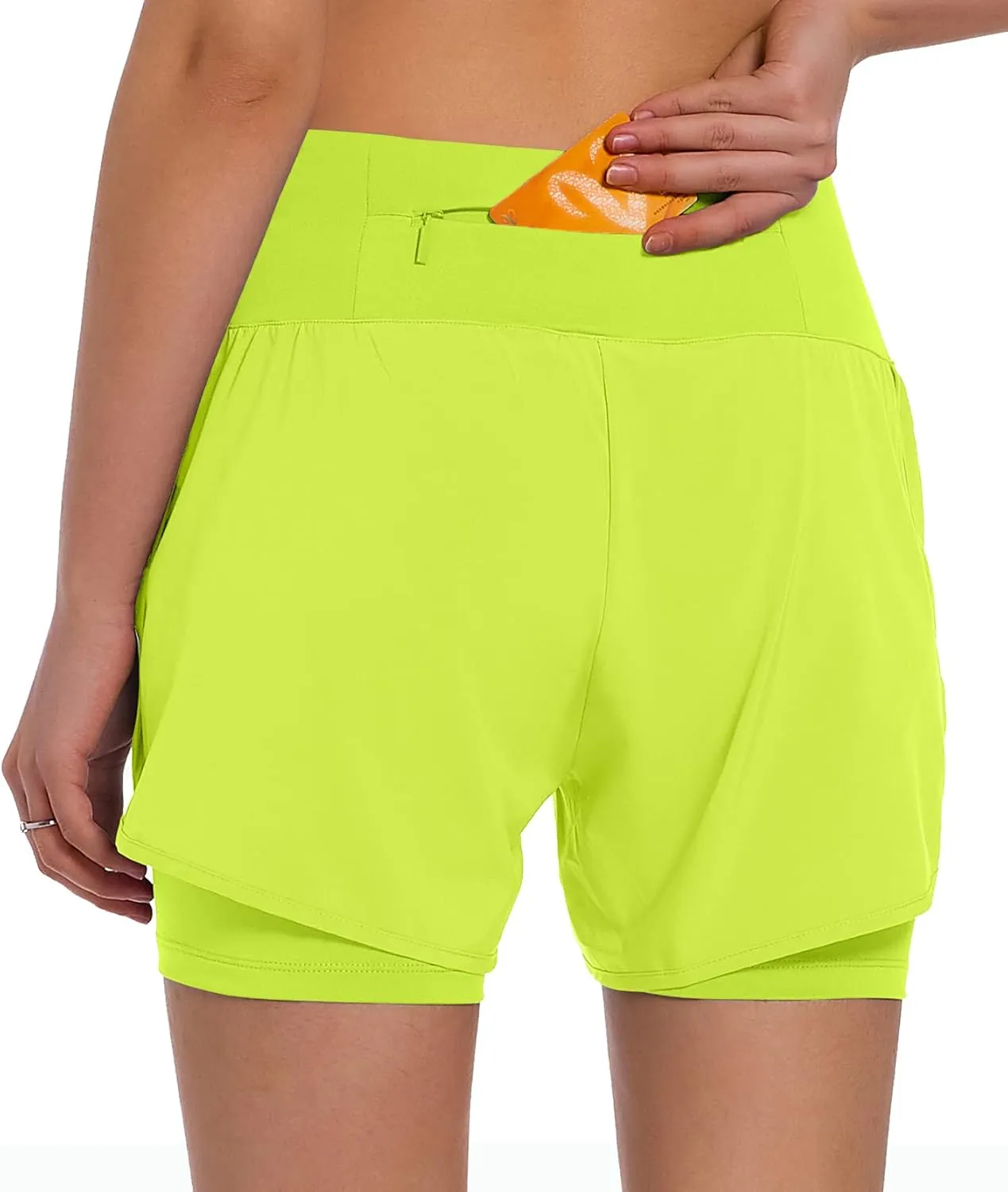 Ksmien Women's 2 in 1 Running Shorts - Lightweight Athletic Workout Gym Yoga Shorts Liner with Phone Pockets