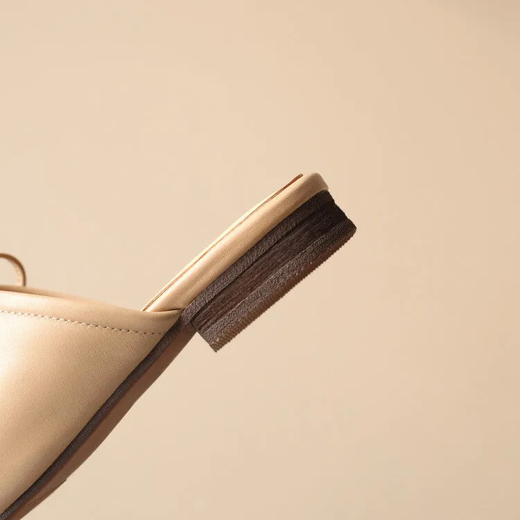 Ladies Square Toe Soft Genuine Leather Lace-up Flat Mule Slip on
