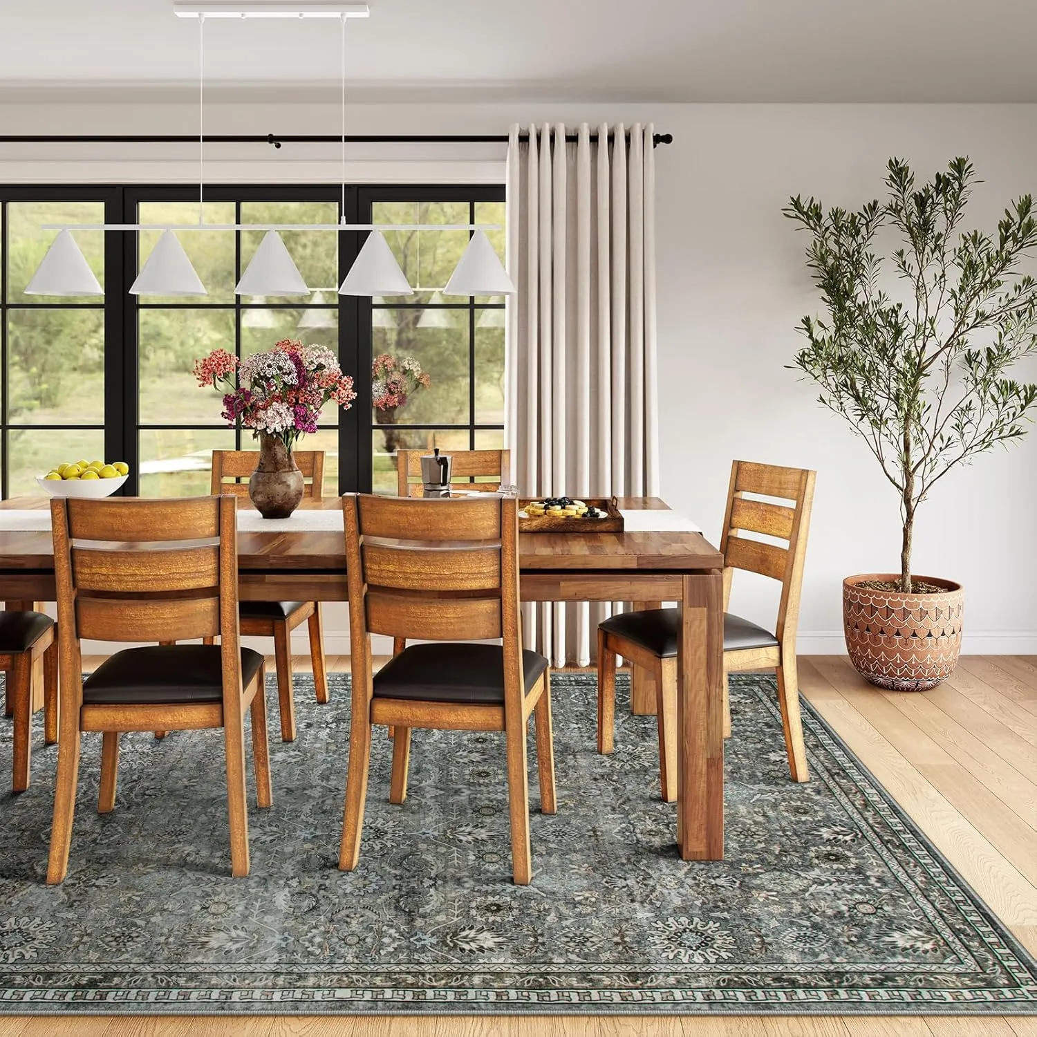 Lahome Black Floral Living Room Rug 8x10, Washable Charcoal Area Rugs for Bedroom, Soft Pet Friendly Stain Resistant Floor Carpets for Dining Room Decor