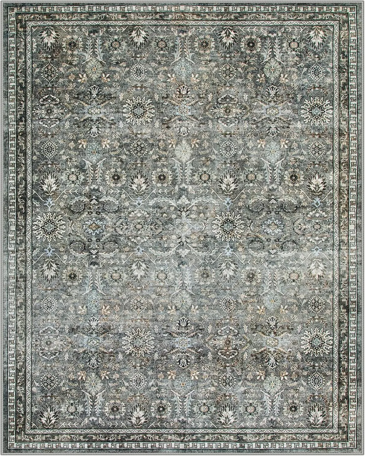 Lahome Black Floral Living Room Rug 8x10, Washable Charcoal Area Rugs for Bedroom, Soft Pet Friendly Stain Resistant Floor Carpets for Dining Room Decor