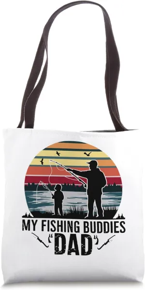 Lakeside Fishing Retreat - Adult and Child Silhouette Design Tote Bag