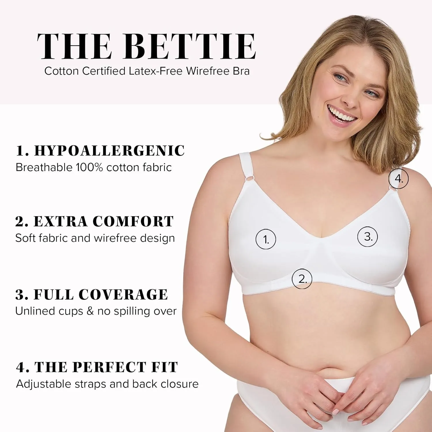LEADING LADY Women's Plus-Size Latex Free Cotton Bra