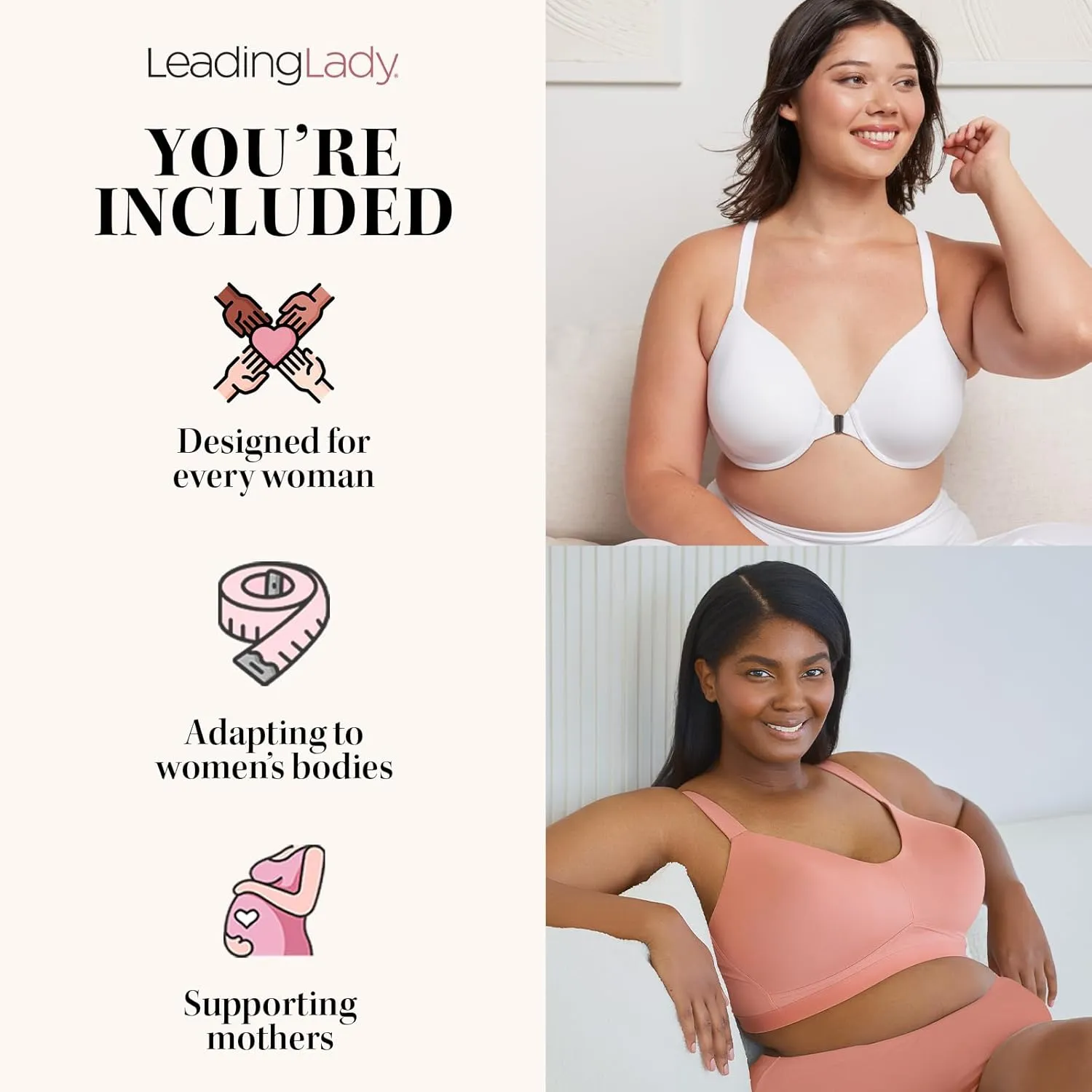 LEADING LADY Women's Plus-Size Latex Free Cotton Bra