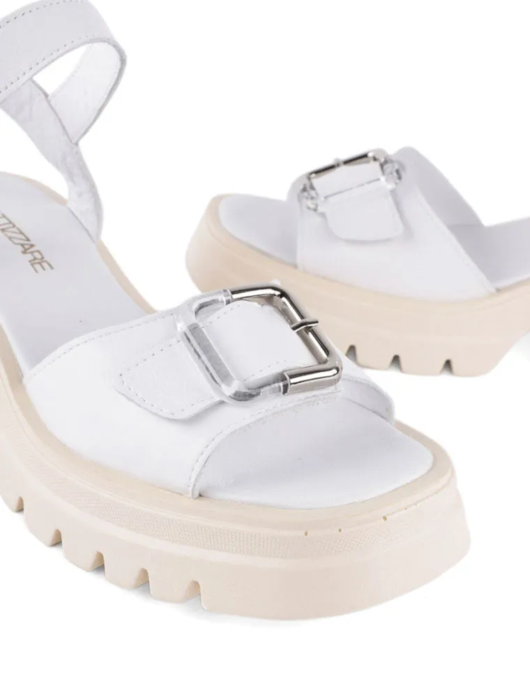 Low Platform Chunky Block Heel Sandal, White